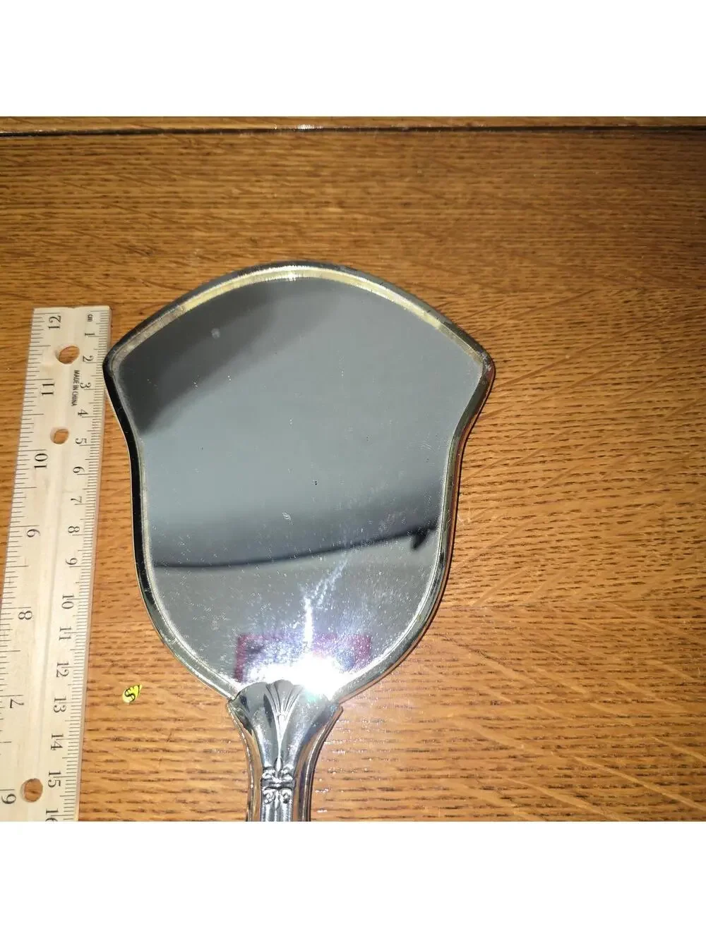 Vintage Style Handheld Vanity Mirror with Floral Brocade Back